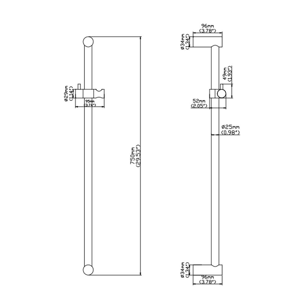 J-5-10L SENTO STAINLESS STEEL SLIDING SHOWER BAR