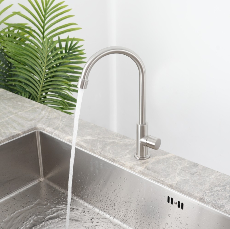 EB-120 sento stainless steel self closing tap with swivel swan neck spout