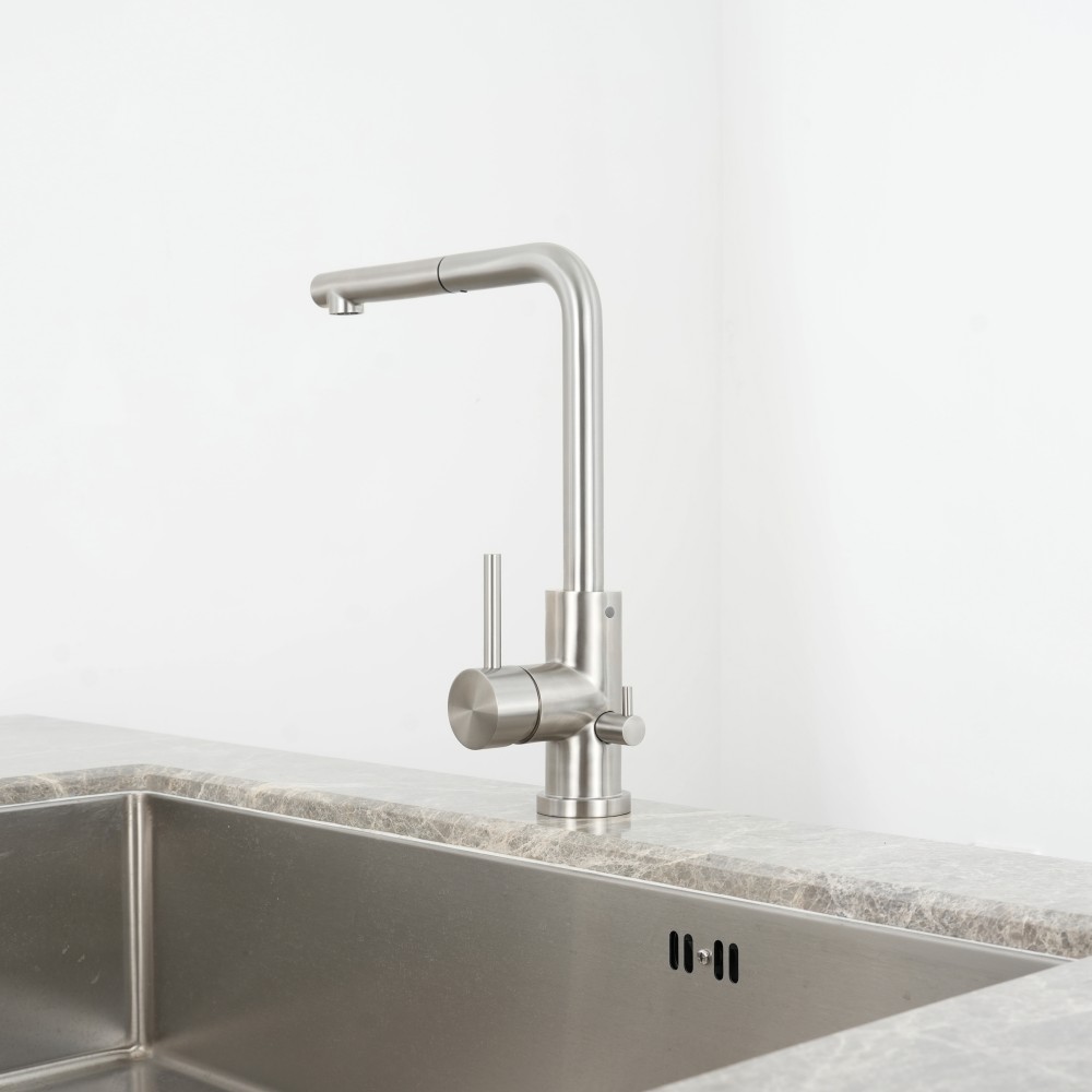CS-116A-1 (2) CS-116A Sento stainless steel pull out kitchen faucet with L shape spout for dishwashing machine