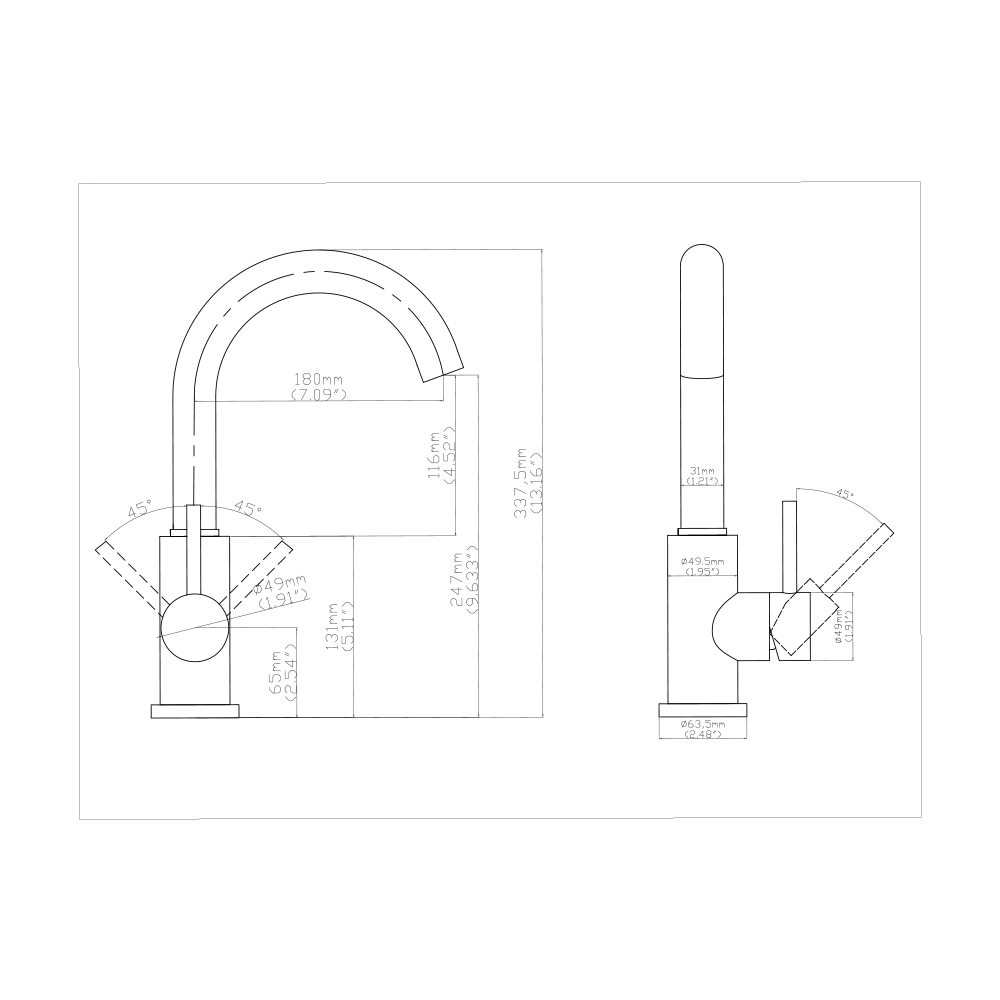 A-37-3 A-37A sento stainless steel heavy duty bar sink faucet mixer size drawing